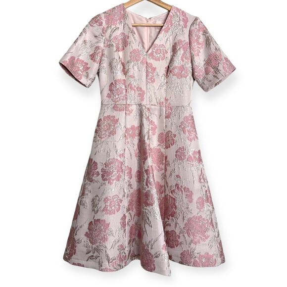 Gal Meets Glam Adair Pink Metallic Floral Print Fit N Flare Dress Womens Size 4P - Picture 1 of 11